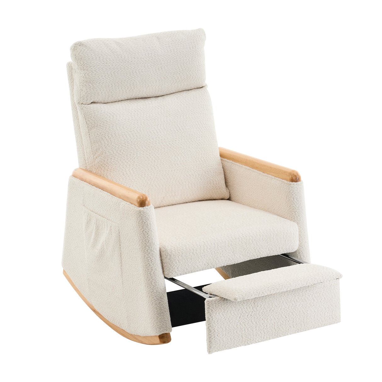 Accent Rocking Chair with Footrest High Back Rubber Wood Rocking Legs Bedroom Living Space 38.6D X 26.8W X 40.6H Inch - V.I.P Digital Presence