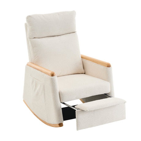 Accent Rocking Chair with Footrest High Back Rubber Wood Rocking Legs Bedroom Living Space 38.6D X 26.8W X 40.6H Inch - V.I.P Digital Presence