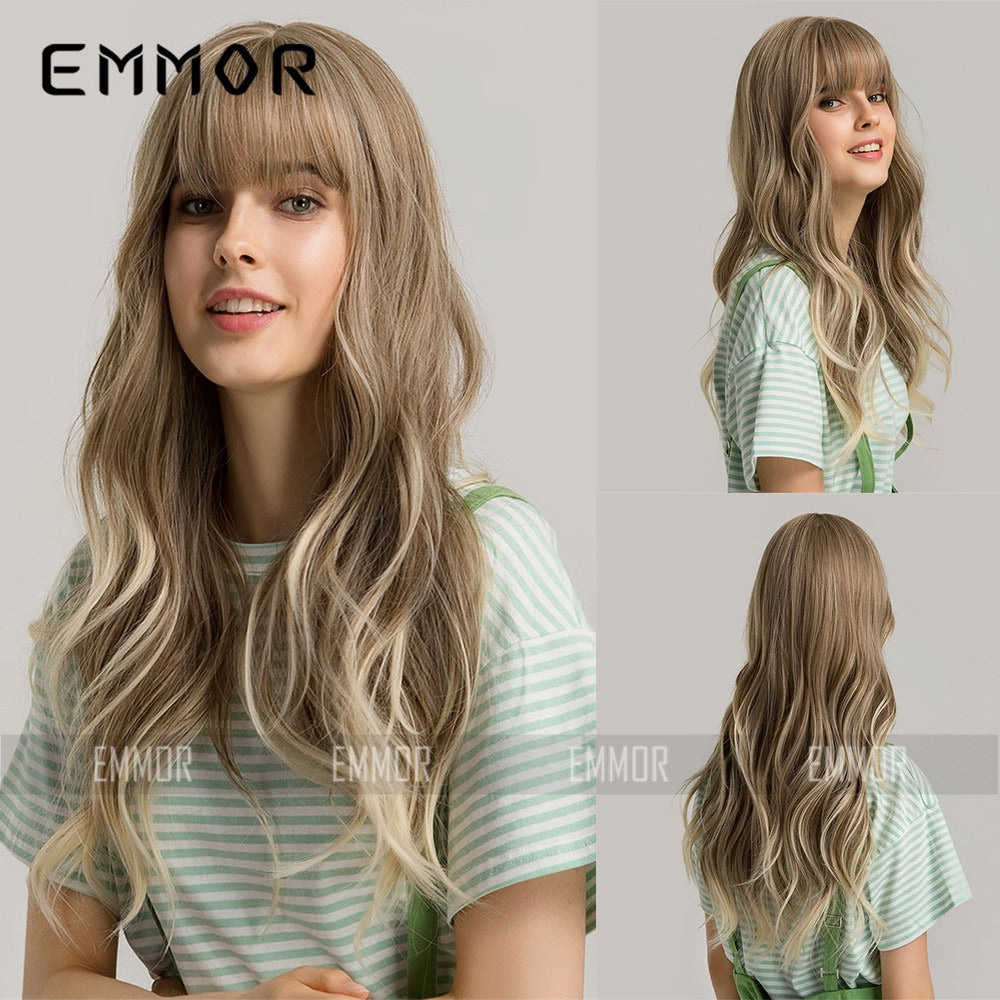 Black Brown Bangs Long Curly Hair Natural Full Head Set Chemical Fiber Wig Female Full Head - V.I.P Digital Presence