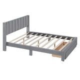 Full Size Storage Bed Velvet Upholstered Platform Bed with a Big Drawer - Gray - V.I.P Digital Presence