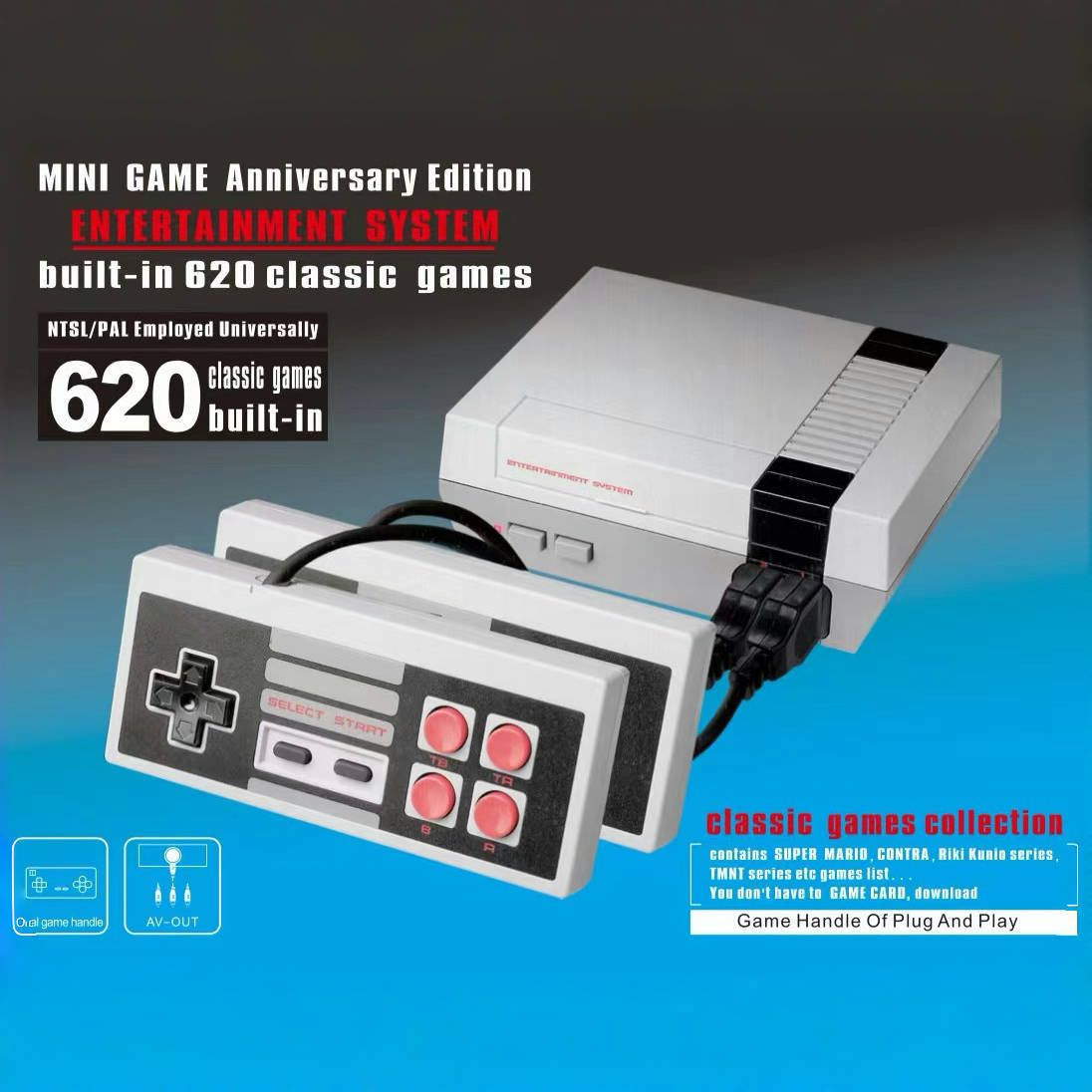 Consola de juegos para TV todo en uno NES620 para dos jugadores, color rojo y blanco, 8 bits, NES620 para uso doméstico