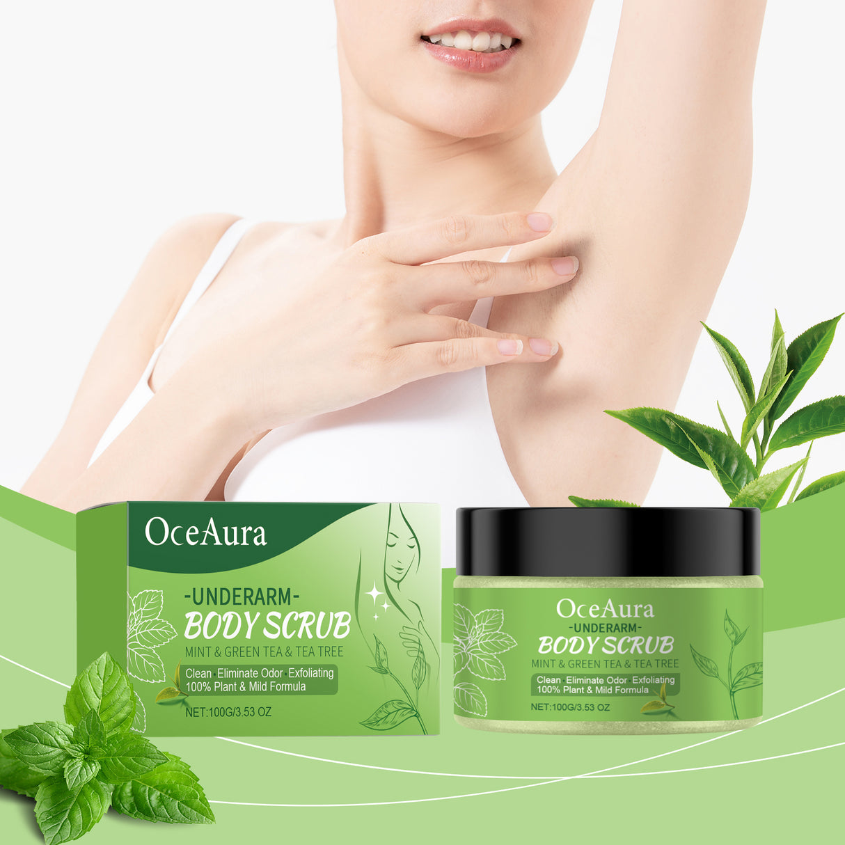Green Tea Underarm Detox Scrub Exfoliating Student Men And Women Underarm Whitening Joint Rejuvenation Hydrating Moisturizing Scrub