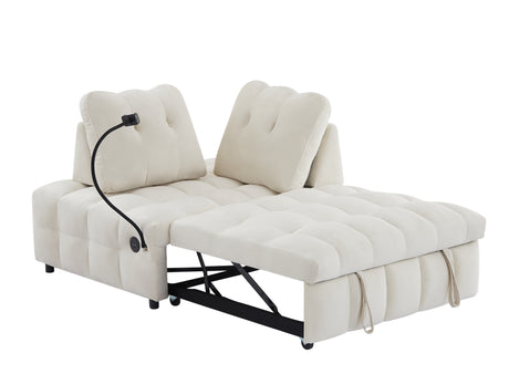 Modern sofa velvet pull-out bed,Independently removable backrest, have USB port and swivel phone stand ,beige - V.I.P Digital Presence