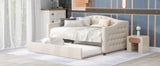 Upholstered Twin Size Daybed with Trundle, Beige
