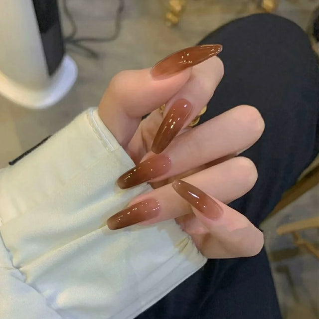 Ice Transparent Color Coffee Long Ballet Wear Manicure Finished Fake Nail Manicure Patch Nail Patch Removable Nail - V.I.P Digital Presence