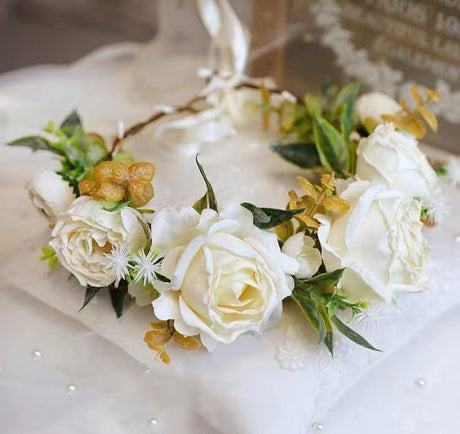 Simulated Rose Blossoms Adjustable Headwear Wreath Bridal Forest Flower Wedding Photography Scale Pretend - V.I.P Digital Presence