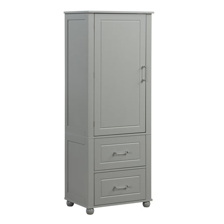 Tall Bathroom Storage Cabinet, Freestanding Storage Cabinet with Two Drawers and Adjustable Shelf, MDF Board , Grey - V.I.P Digital Presence