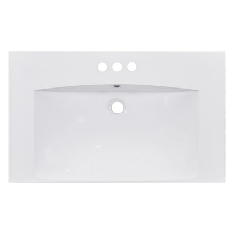 30" Single Bathroom Basin Sink, Vanity Top Only, 3-Faucet Holes, Resin - V.I.P Digital Presence