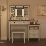 46.5-inch dressing table with adjustable LED lighting mirror and charging station, equipped with soft cushioned stool - V.I.P Digital Presence