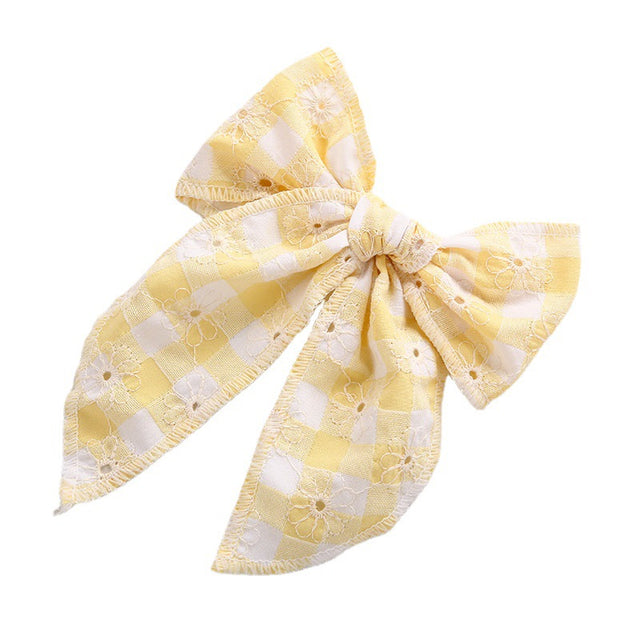 Children's Headwear Girl Plaid Cotton Embroidery Bow Hairpin Big Swallowtail Hairpin - V.I.P Digital Presence