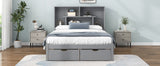 Full Size Platform Bed with Storage Headboard and 2 Drawers, Gray - V.I.P Digital Presence