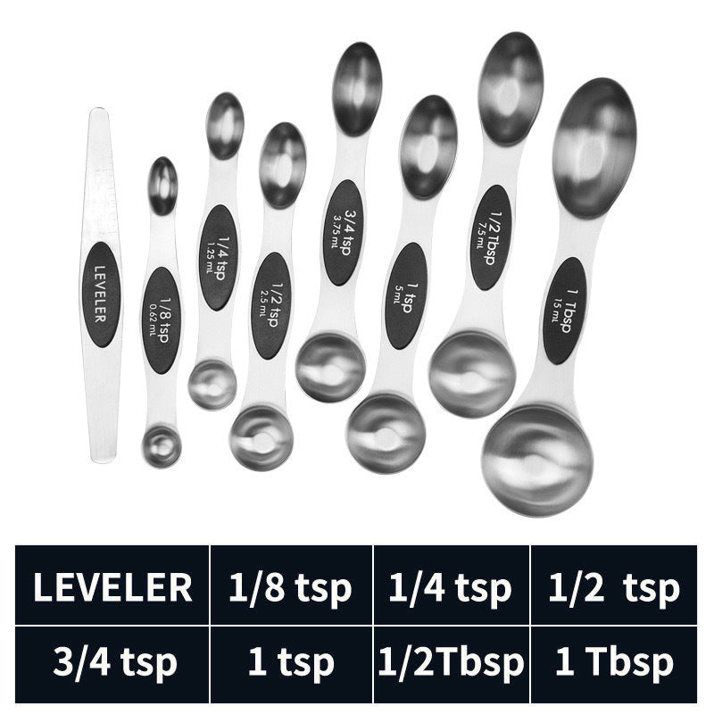 Stainless steel double headed magnetic suction spoon 8-piece set 9-piece set baking tool scale spoon set kitchen seasoning spoon - V.I.P Digital Presence