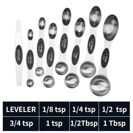 Stainless steel double headed magnetic suction spoon 8-piece set 9-piece set baking tool scale spoon set kitchen seasoning spoon - V.I.P Digital Presence