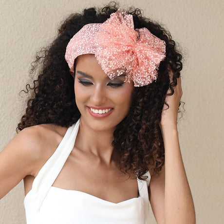 Fashionable oversized solid color lace bow headband - V.I.P Digital Presence