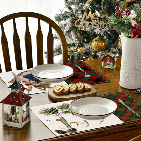 Christmas sled linen placemat Christmas colored checkered printed table mat restaurant decoration insulation mat - V.I.P Digital Presence