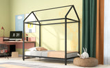 House Bed Frame Twin Size  Kids Bed Frame Metal Platform Bed Floor Bed for Kids Boys Girls No Box Spring Needed Black