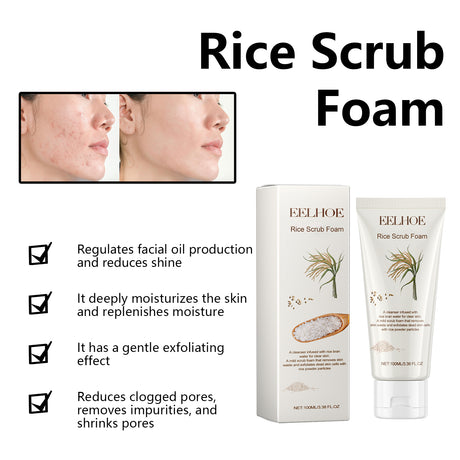 Rice Scrub Foam, Deeply Clean Firming Pores Repair Facial Dull Skin Shine White Face - V.I.P Digital Presence