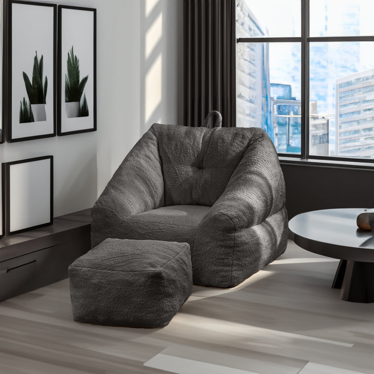 Beanbag chair with filler, beanbag sofa with tufted soft filler with memory foam, black - V.I.P Digital Presence