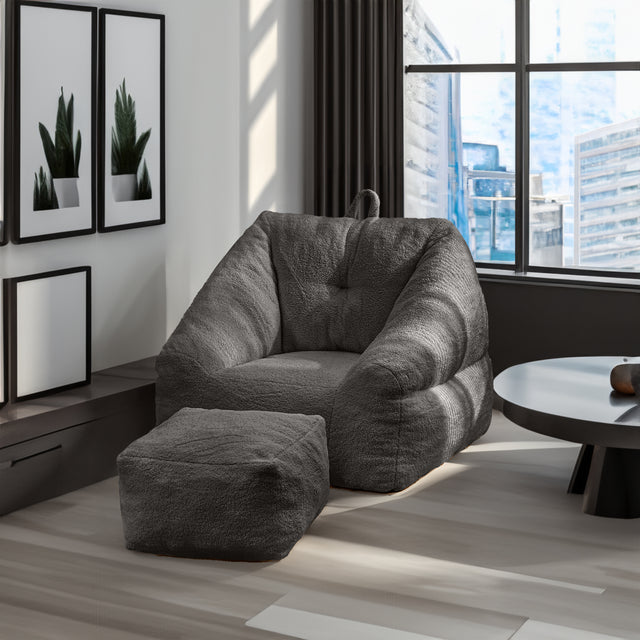 Beanbag chair with filler, beanbag sofa with tufted soft filler with memory foam, black - V.I.P Digital Presence