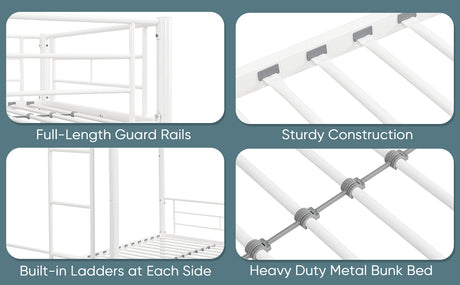 Twin metal bunk beds, metal structure bed frame with safety guardrails and 2 ladders, convertible bunk beds, white - V.I.P Digital Presence