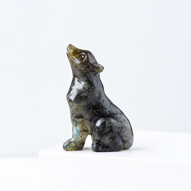 Natural crystal wolf cub carving piece, crystal animal raw stone, mineral specimen, home decoration ornament - V.I.P Digital Presence