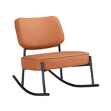 PU material cushioned rocking chair unique rocking chair cushioned seat brown backrest rocking chair black metal legs