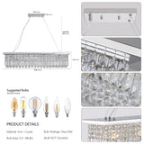 Modern Crystal Chandelier for Dining Room 8-Light White Rectangle Raindrop L39.4'' x W9.8'' x H8.7'(Bulb Not Included) - V.I.P Digital Presence