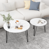 27.56'' Round Nesting Coffee Table Set of 2, Circular Nesting End Table Set Sturdy Metal Base for Living Room, bedroom, White - V.I.P Digital Presence
