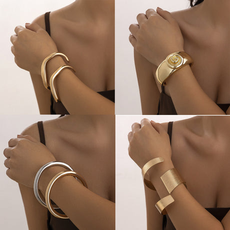 Ins style folding circular versatile bracelet, wide surface smooth irregular alloy bracelet - V.I.P Digital Presence
