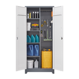 Metal storage cabinets, lockable cleaning tool cabinets, high broom tool organizers, and large storage cabinets in storage store - V.I.P Digital Presence