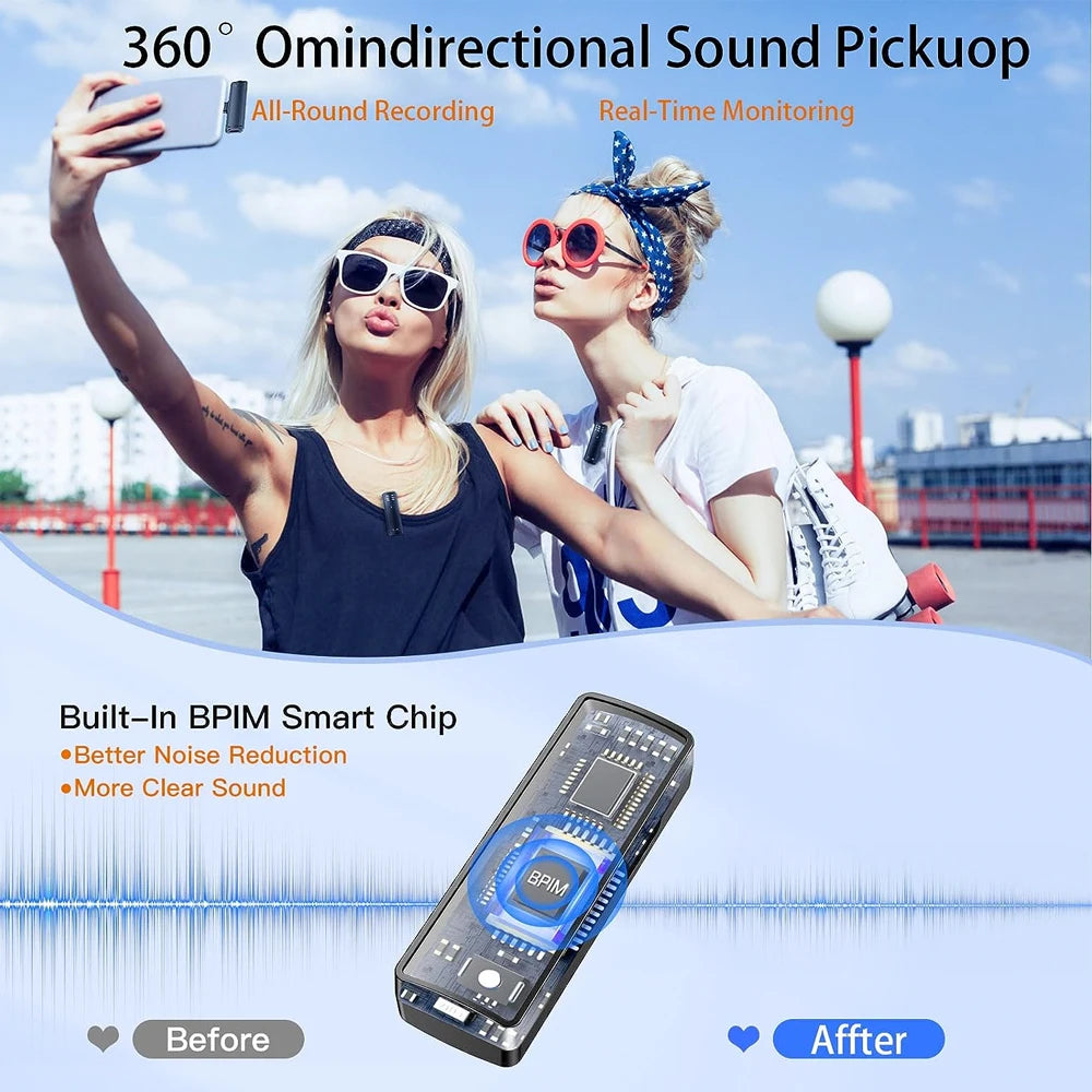 Wireless lavalier microphone for live recording intelligent noise reduction multifunctional portable small microphone - V.I.P Digital Presence