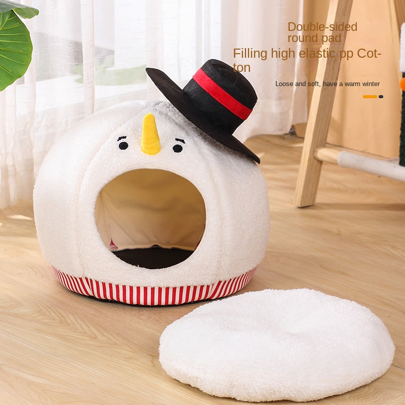 Cat Nest: Semi enclosed Cat House for All Seasons, Cute Christmas Snowman Cat Nest, Winter Warmth Pet Supplies