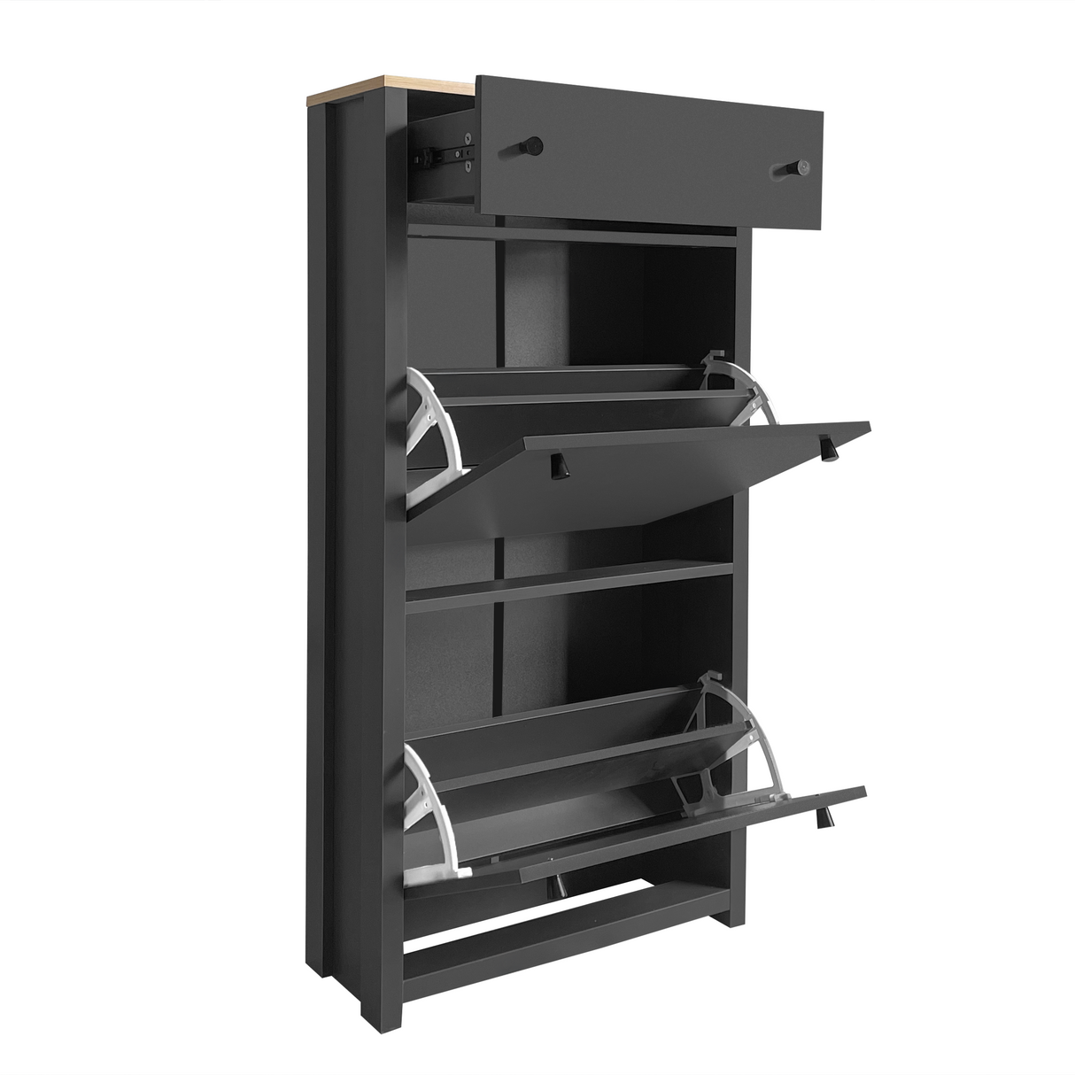 ONTREND functional with 2 flipped drawers, top shoe cabinet with adjustable panel, independent shoe rack, gray - V.I.P Digital Presence