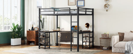 Full metal loft bed with desk and shelf, loft bed with ladder and guardrail, bedroom loft bed frame, black - V.I.P Digital Presence