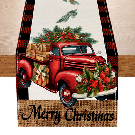 Red car printed table flag Christmas red black checkered linen living room decoration tablecloth - V.I.P Digital Presence