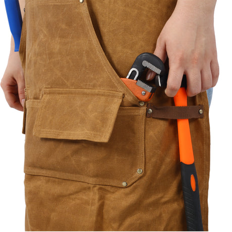 Long heavy-duty waxed canvas tool apron, carpenter apron, carpenter waterproof 18 ounces, fully adjustable - V.I.P Digital Presence