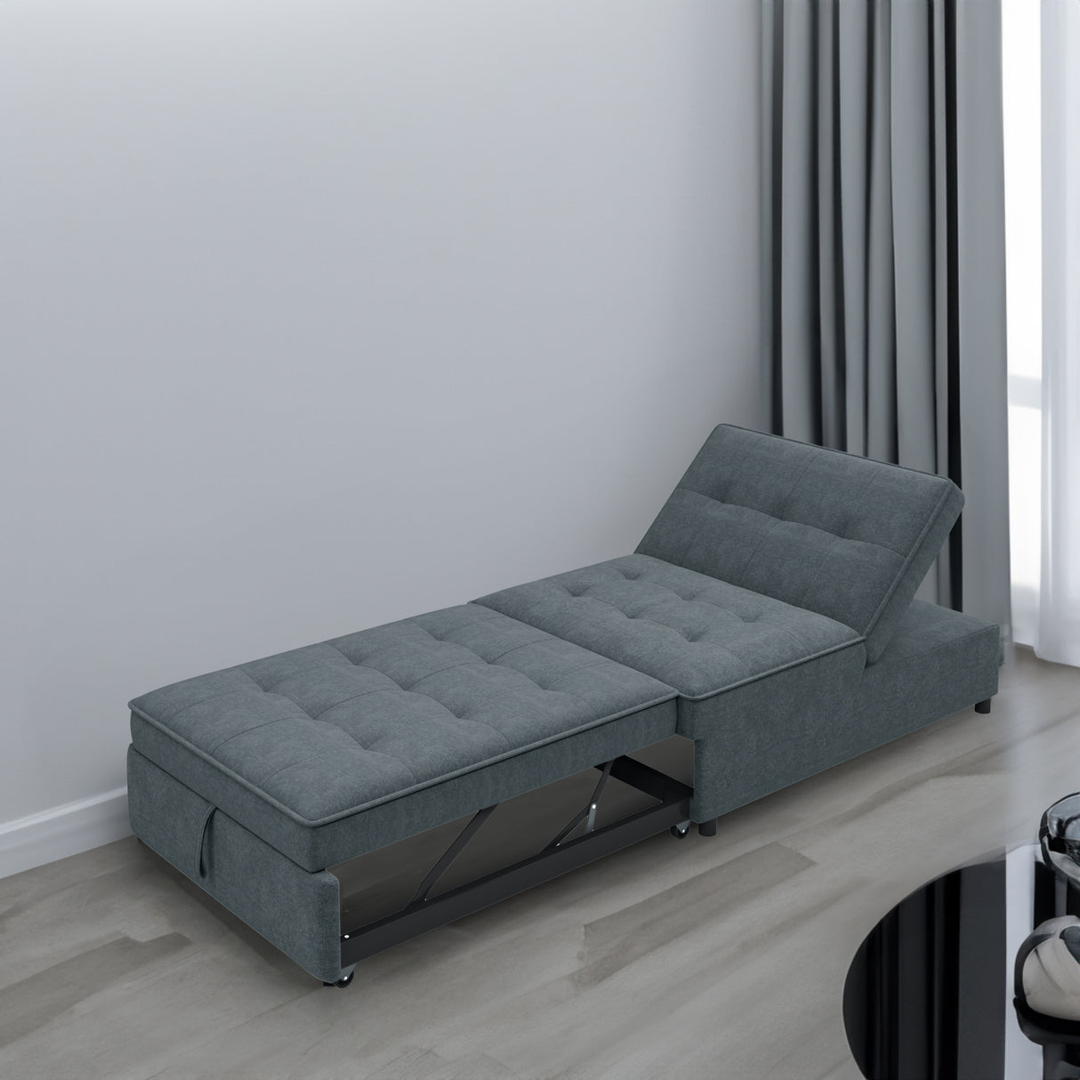Four in one sofa bed, chair bed, multifunctional folding Ottoman bed with storage bag and USB port, dark blue - V.I.P Digital Presence