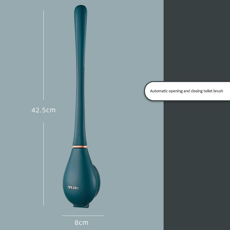 Non perforated wall mounted toilet brush with base, household dead corner cleaning silicone long handle - V.I.P Digital Presence