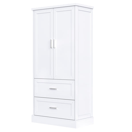 Tall Bathroom Storage Cabinet, Cabinet with Two Doors and Drawers, Adjustable Shelf, MDF Board, White - V.I.P Digital Presence