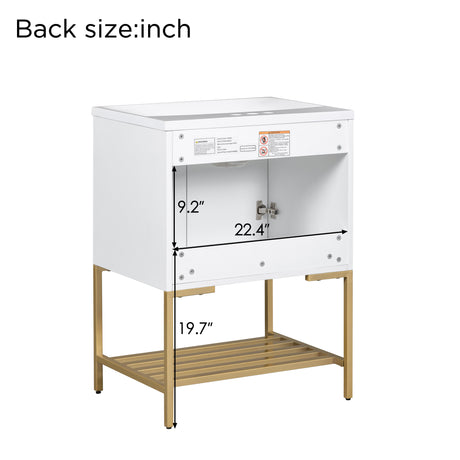 24" Bathroom Vanity with Sink, Bathroom Vanity Cabinet with Two Doors and Gold Metal Frame, Open Storage Shelf, White - V.I.P Digital Presence