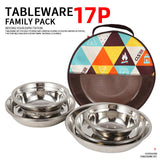 Plato de cena de acero inoxidable para exteriores, 17 piezas, vajilla para barbacoa de camping, plato de barbacoa portátil y autónomo, juego de olla para sopa y tazón. 