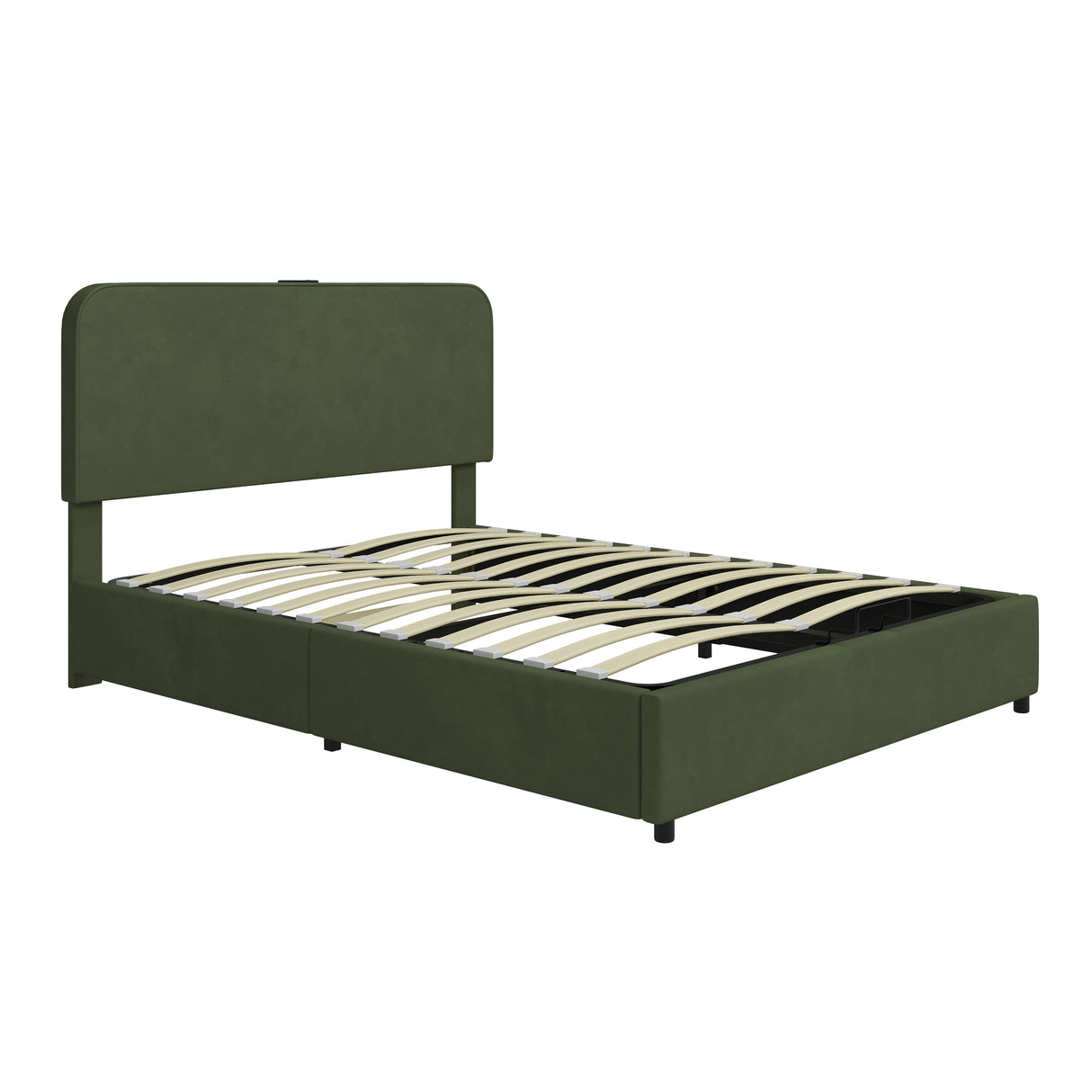 Large hydraulic storage bed with soft cushion lifting storage bed with RGB LED lights, Bluetooth speaker lychee velvet, green - V.I.P Digital Presence