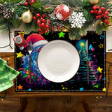 Christmas table mat with white linen starry sky and Santa Claus print - V.I.P Digital Presence
