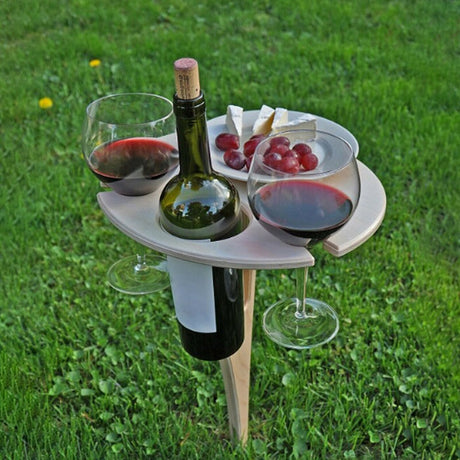 Outdoor Wine Table Foldable Round Desktop Mini Wooden Picnic Table Easy To Carry Wine Rack Support - V.I.P Digital Presence
