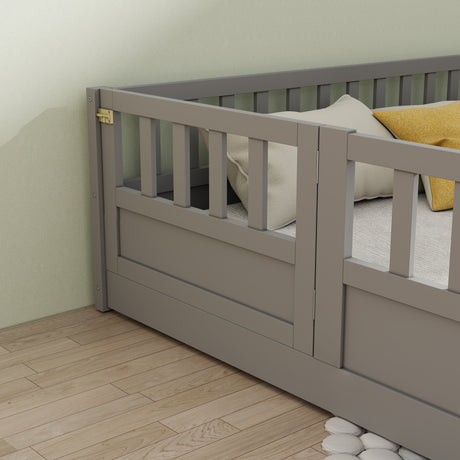 Full size floor bed, children's floor bed frame, Montessori wood floor bed, support Flat noodles gray - V.I.P Digital Presence