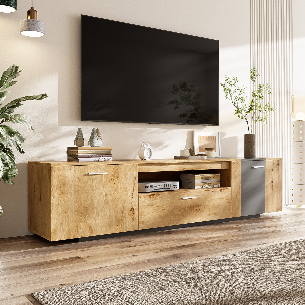 70 inch modern TV stand with 3 cabinets and drawers, entertainment center can accommodate TVs under 80 inches - V.I.P Digital Presence