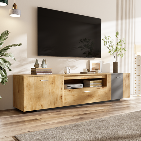 70 inch modern TV stand with 3 cabinets and drawers, entertainment center can accommodate TVs under 80 inches - V.I.P Digital Presence