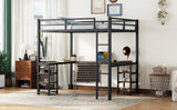 Full metal loft bed with desk and shelf, loft bed with ladder and guardrail, bedroom loft bed frame, black - V.I.P Digital Presence