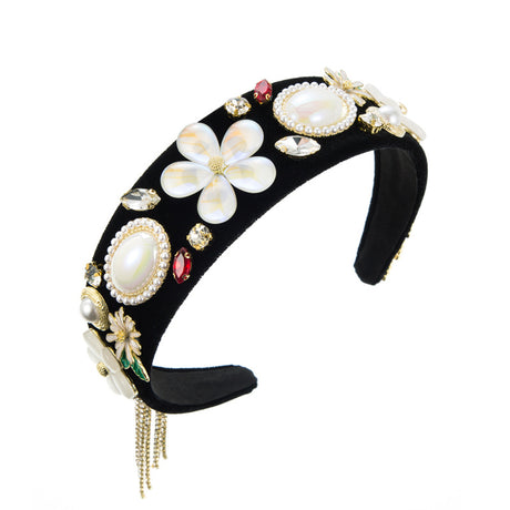 Vintage Baroque New Flower Pearl Tassel Hair Charm Velvet Fabric Headband Accessories - V.I.P Digital Presence