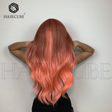 Long Curly Hair 24inch Women's Wig Set In The Middle Part Orange Pink - V.I.P Digital Presence